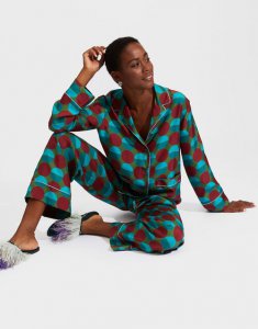 Silk Pajama in Sfere Grandi Verde for Women | La DoubleJ