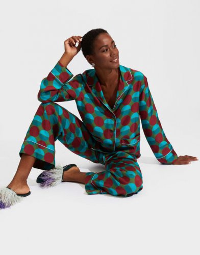 Silk Pajama in Sfere Grandi Verde for Women | La DoubleJ