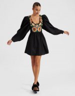 Dolly Embroidered Dress in Solid Black for Women | La DoubleJ