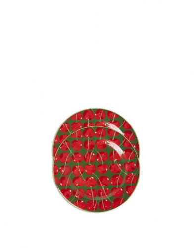 Dessert Plates Set Of 2 in Cherries Verde - Homeware | La DoubleJ