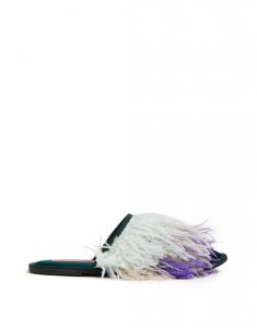 Feather Slipper (With Feathers) in Solid Green for Women | La DoubleJ