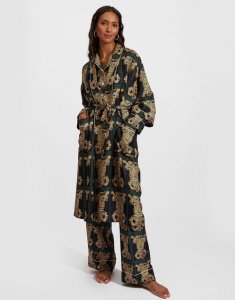 Silk Robe in Tiger Tiles Black for Women | La DoubleJ