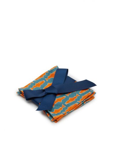 Small Napkins Set of 4 in Como Fish Blue Small - Homeware | La DoubleJ