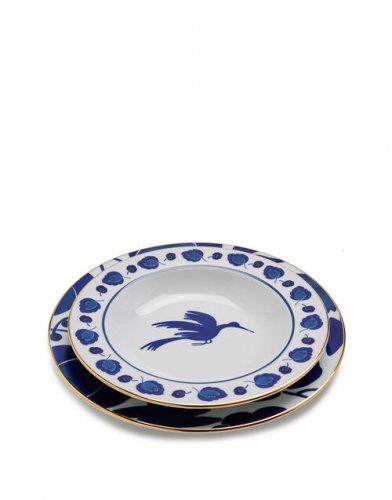 Soup & Dinner Plate Set in Wildbird Blu - Homeware | La DoubleJ