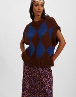 Argyle Gilet in Bordeaux/Blue for Women | La DoubleJ