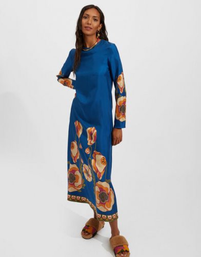 Long Sleeve Swing Dress (Placee) in Poppies Blue Placee for Women | La DoubleJ