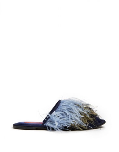 Feather Slipper (With Feathers) in Solid Acquamarine for Women | La DoubleJ