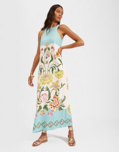 Racer Dress (Placee) in Folk Flowers Azzurro Placee for Women | La DoubleJ