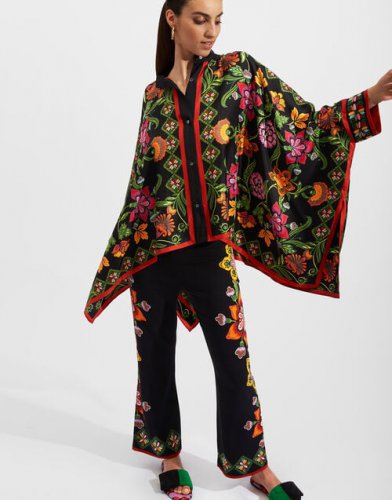 Foulard Shirt (Placee) in Folk Flowers Nero Placee for Women | La DoubleJ