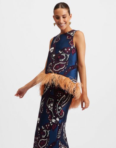 La Scala Top (With Feathers) in Paisley Blu for Women | La DoubleJ