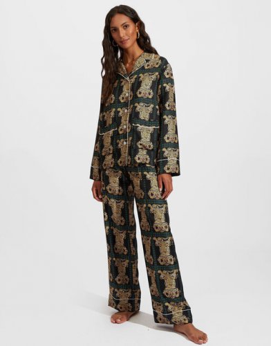 Silk Pajama in Tiger Tiles Black Small for Women | La DoubleJ