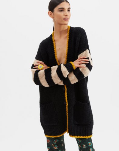 Bowling Cardigan in Nero-Cammello-Giallo for Women | La DoubleJ