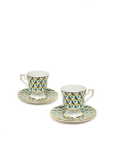 Espresso Cup & Saucer Set of 2 in Cubi Verde - Homeware | La DoubleJ